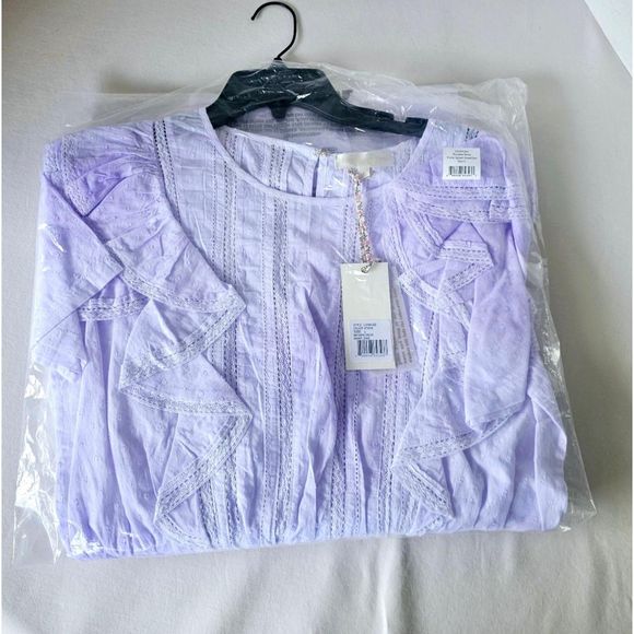 LoveShackFancy Natasha Violet Lavender Mini Dress Lace Inset, ruffles Size L - Picture 4 of 5